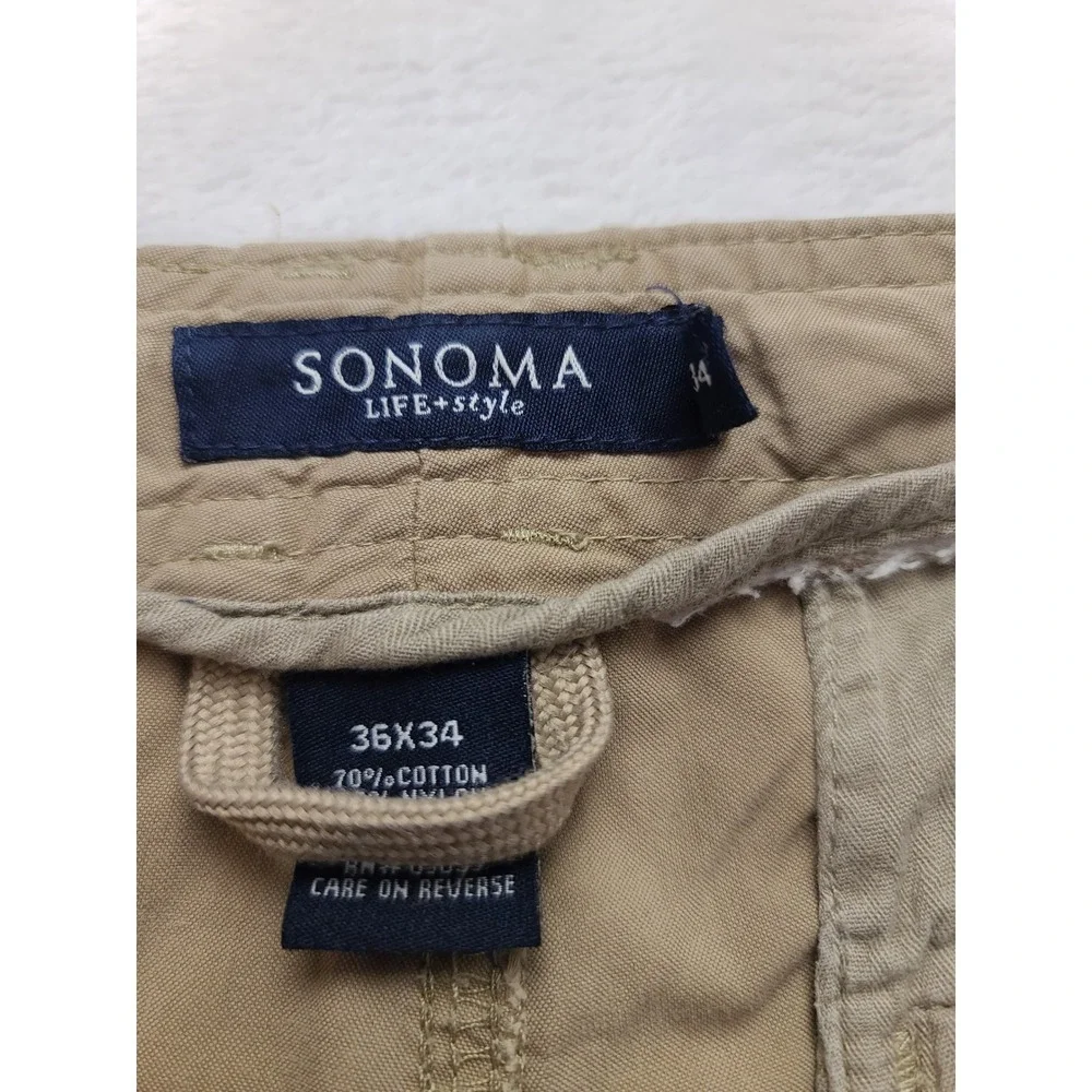 Sonoma Life Style Convertible Cargo Pants Men's‎ 36x34 Khaki Tan Zip Off Hiking